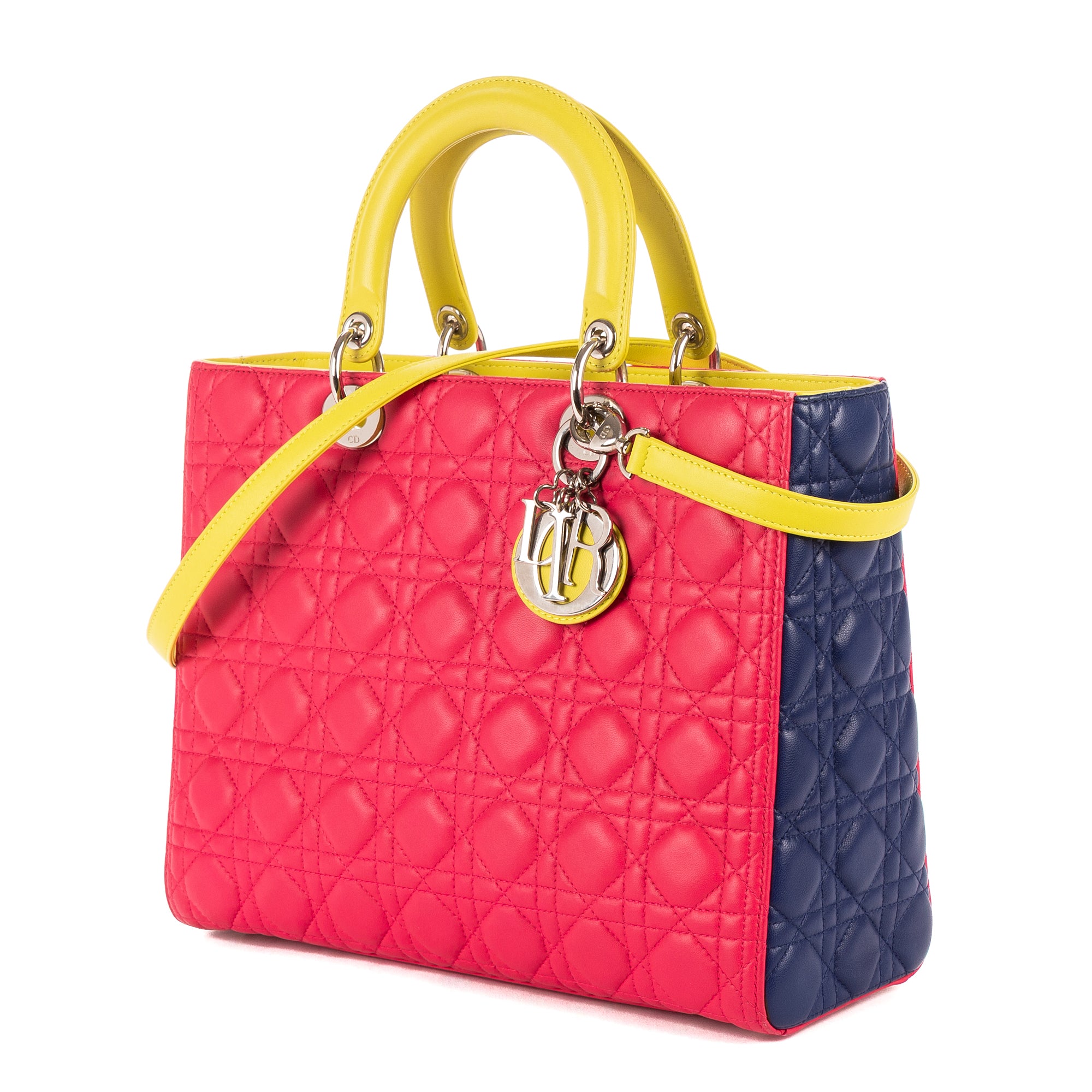 Bolso de hombro Lady Dior Tricolor Grande Piel Cannage Fucsia
