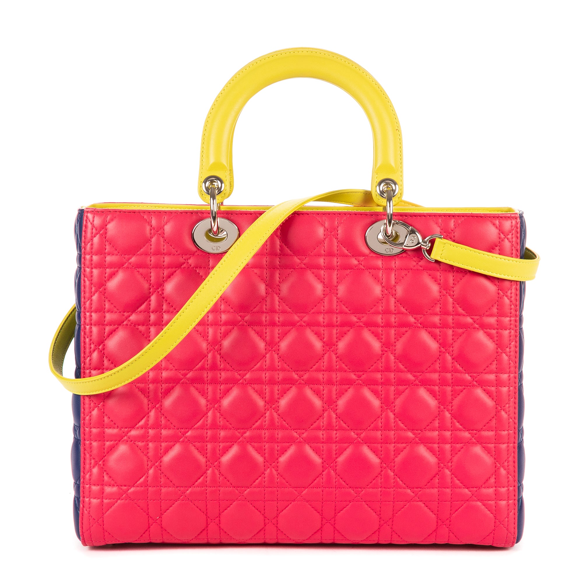 Bolso de hombro Lady Dior Tricolor Grande Piel Cannage Fucsia