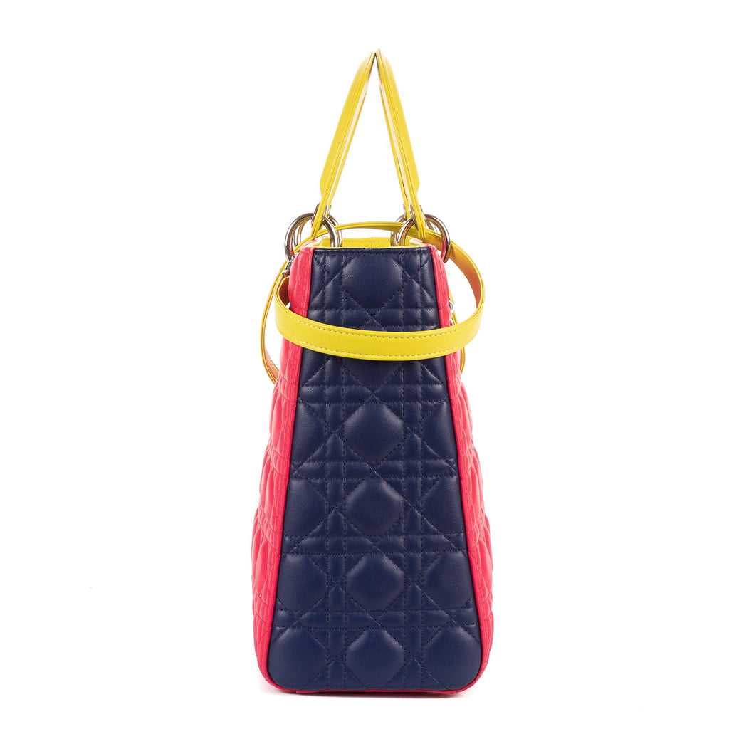 Bolso de hombro Lady Dior Tricolor Grande Piel Cannage Fucsia
