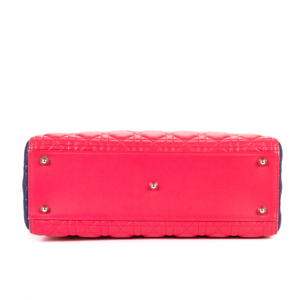 Bolso de hombro Lady Dior Tricolor Grande Piel Cannage Fucsia