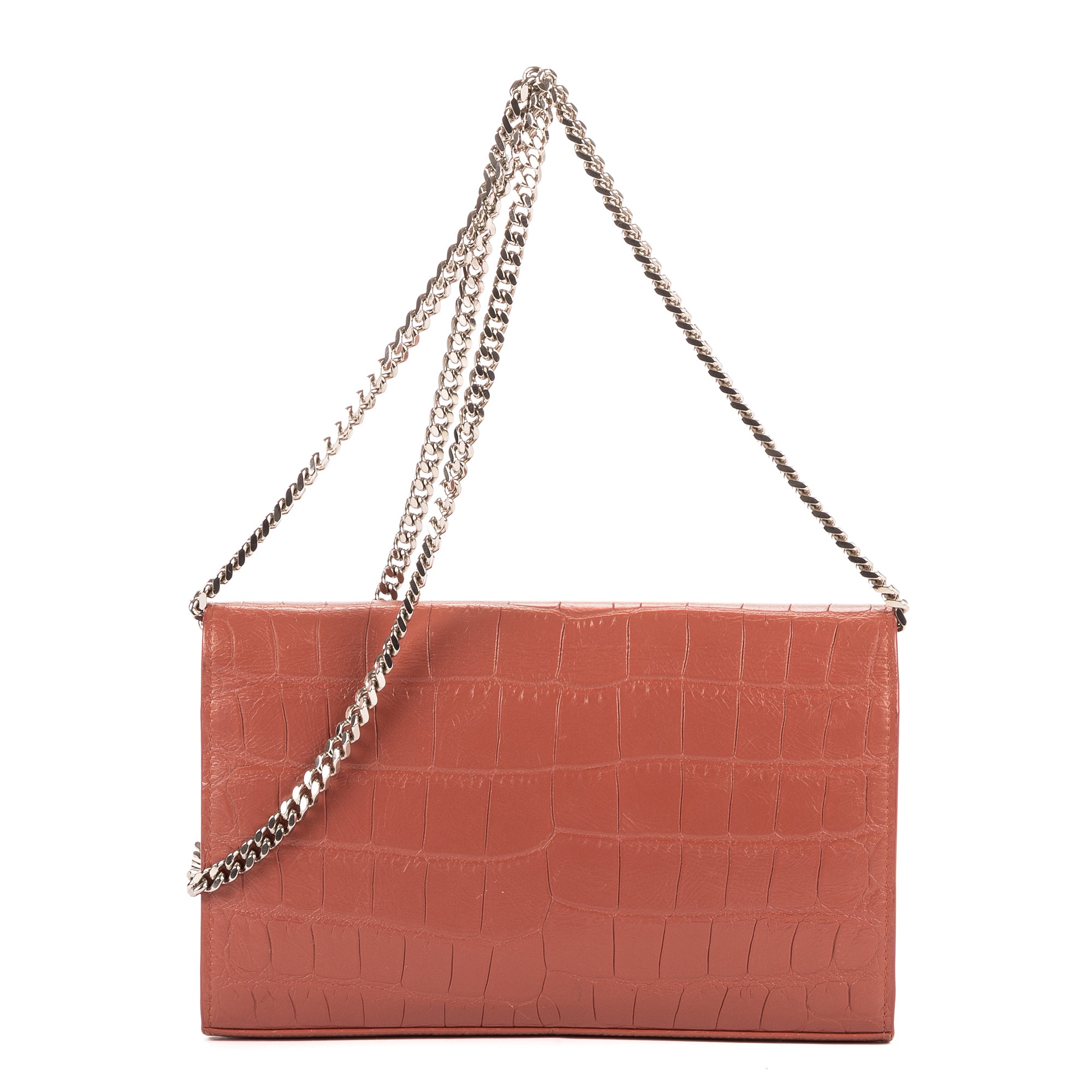 Cartera Sobre Cartera con Cadena Cuero Gofrado Cocodrilo Rosa Nude