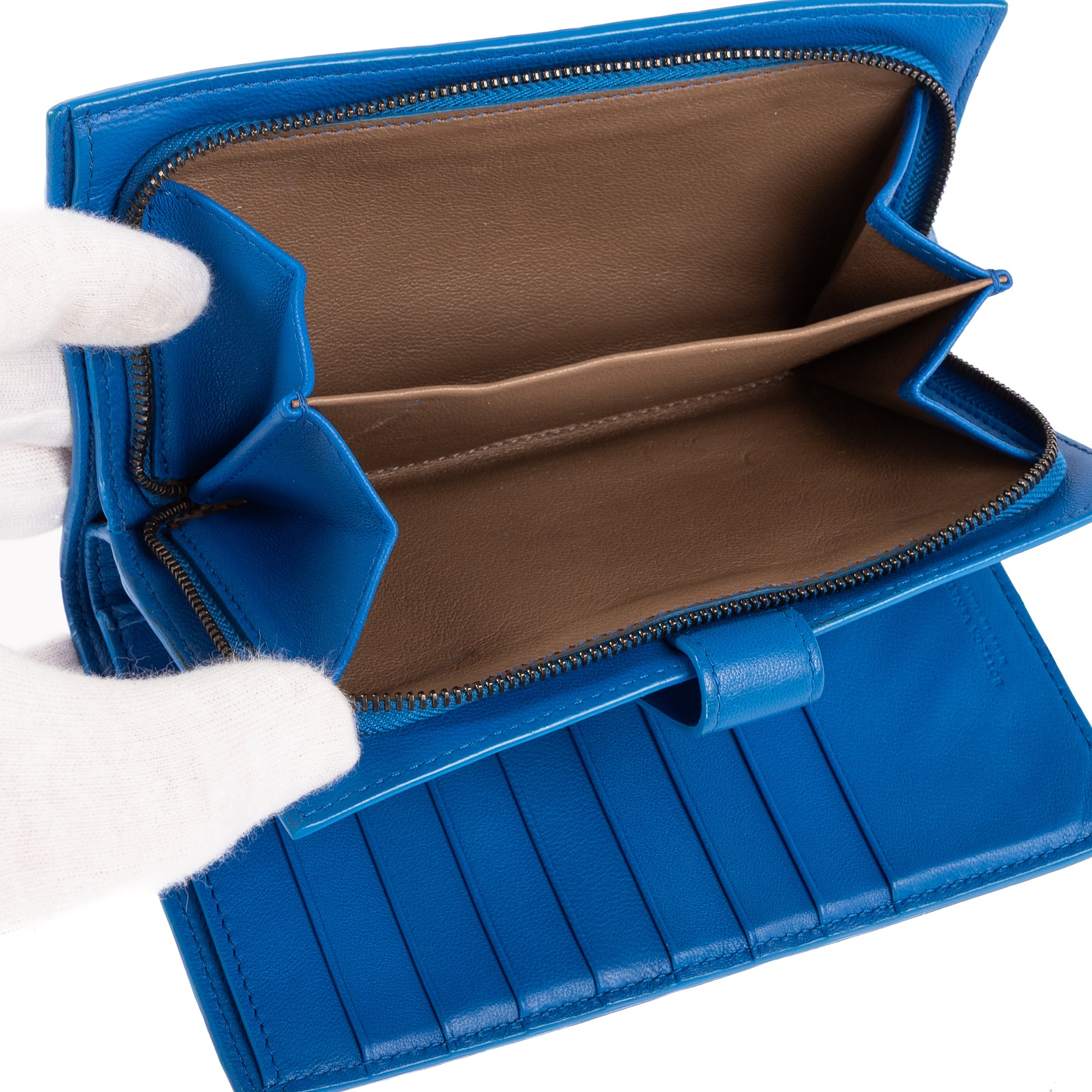 Wallet Intrecciato Wallet Blue Nappa Intrecciato Leather