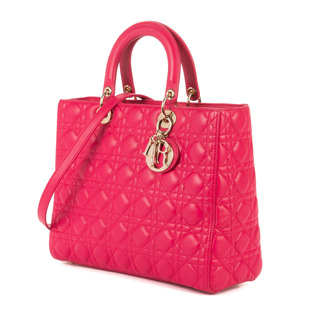 Bolso de Hombro Lady Dior Grande Piel Cannage Fucsia