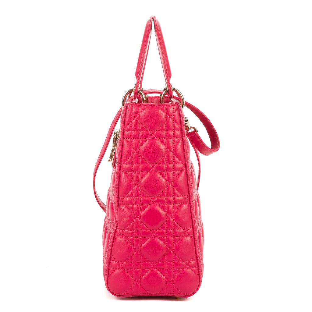 Bolso de Hombro Lady Dior Grande Piel Cannage Fucsia