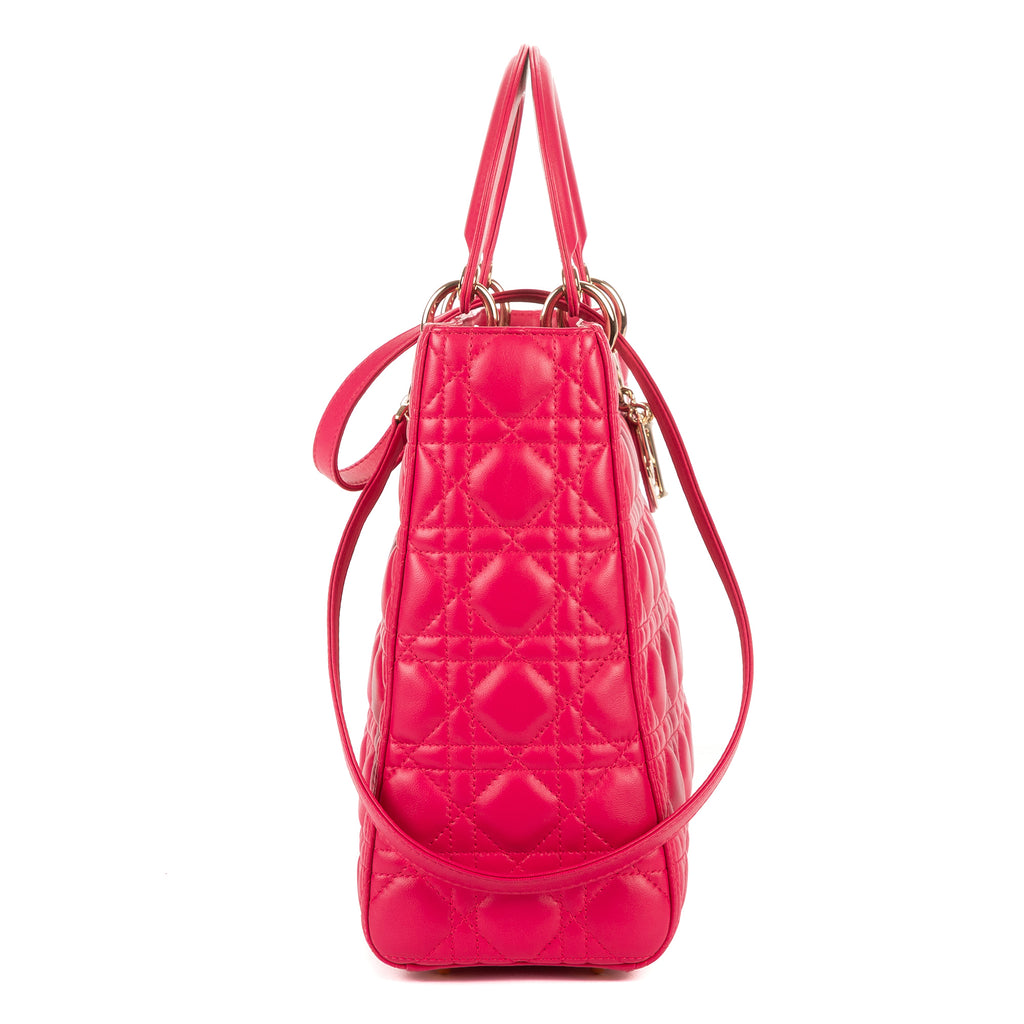 Bolso de Hombro Lady Dior Grande Piel Cannage Fucsia