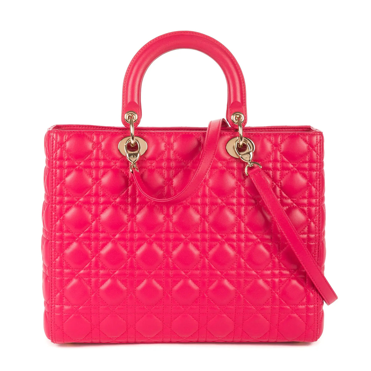 Shoulder Bag Lady Dior Large Pink Cannaged Leather
