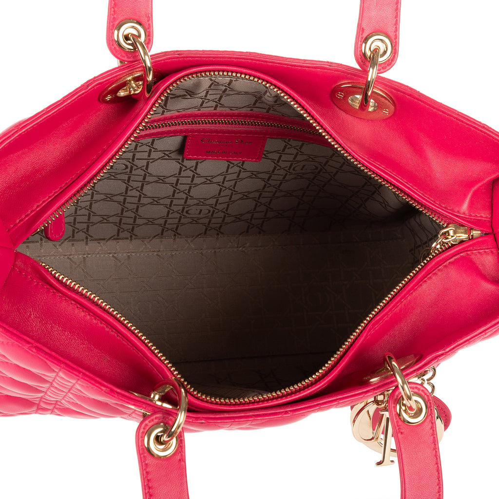 Bolso de Hombro Lady Dior Grande Piel Cannage Fucsia
