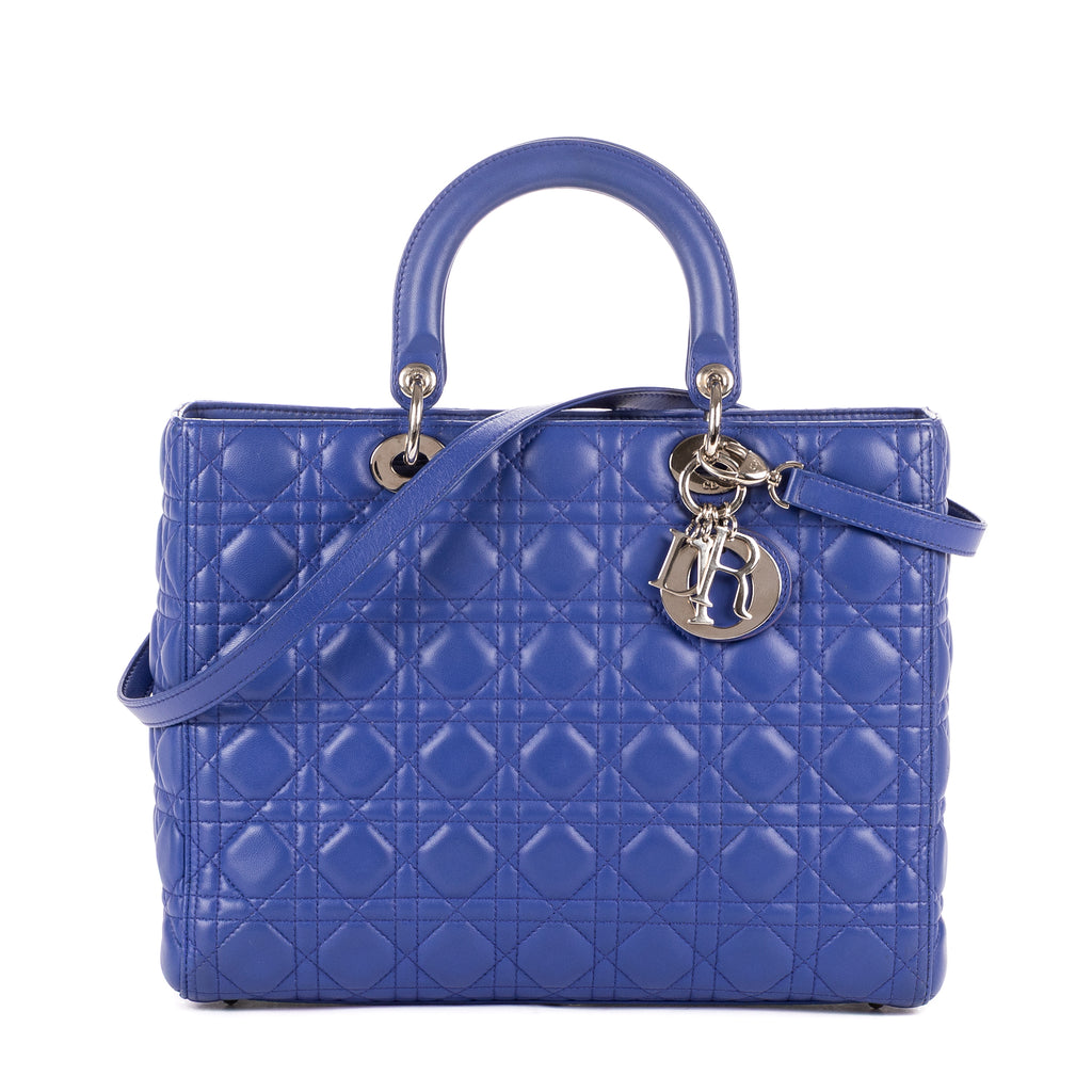 Shoulder Bag Lady Dior Large Blue Cannaged Leather