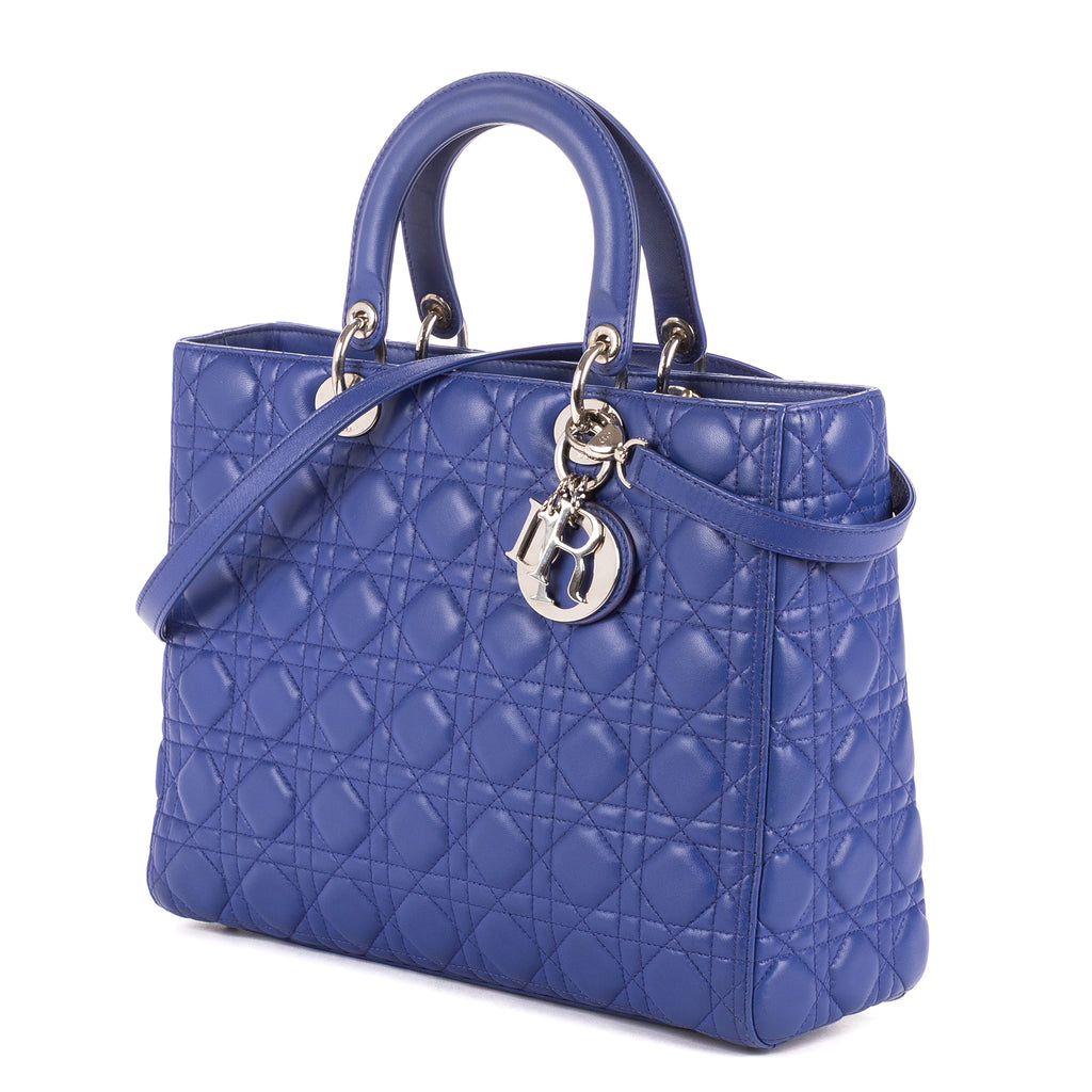 Shoulder Bag Lady Dior Large Blue Cannaged Leather