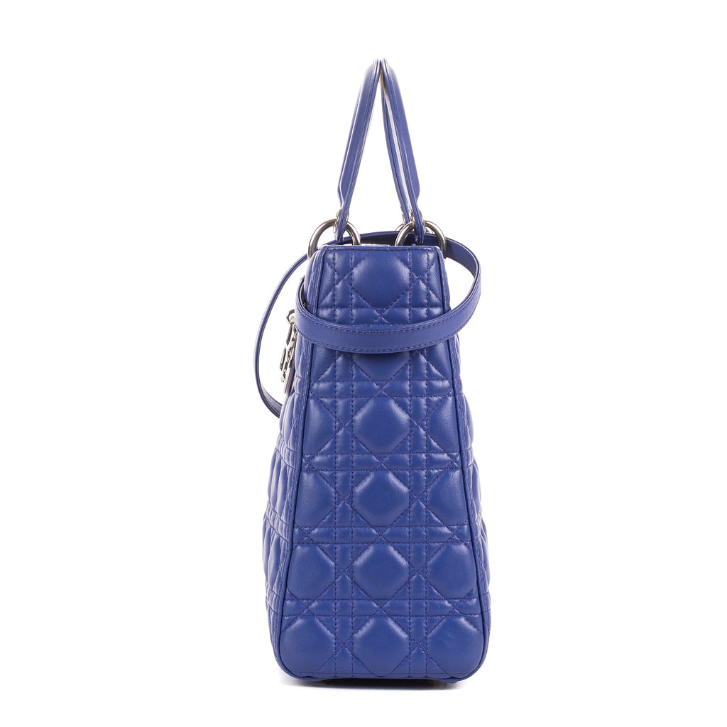 Shoulder Bag Lady Dior Large Blue Cannaged Leather