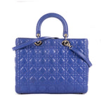 Shoulder Bag Lady Dior Large Blue Cannaged Leather