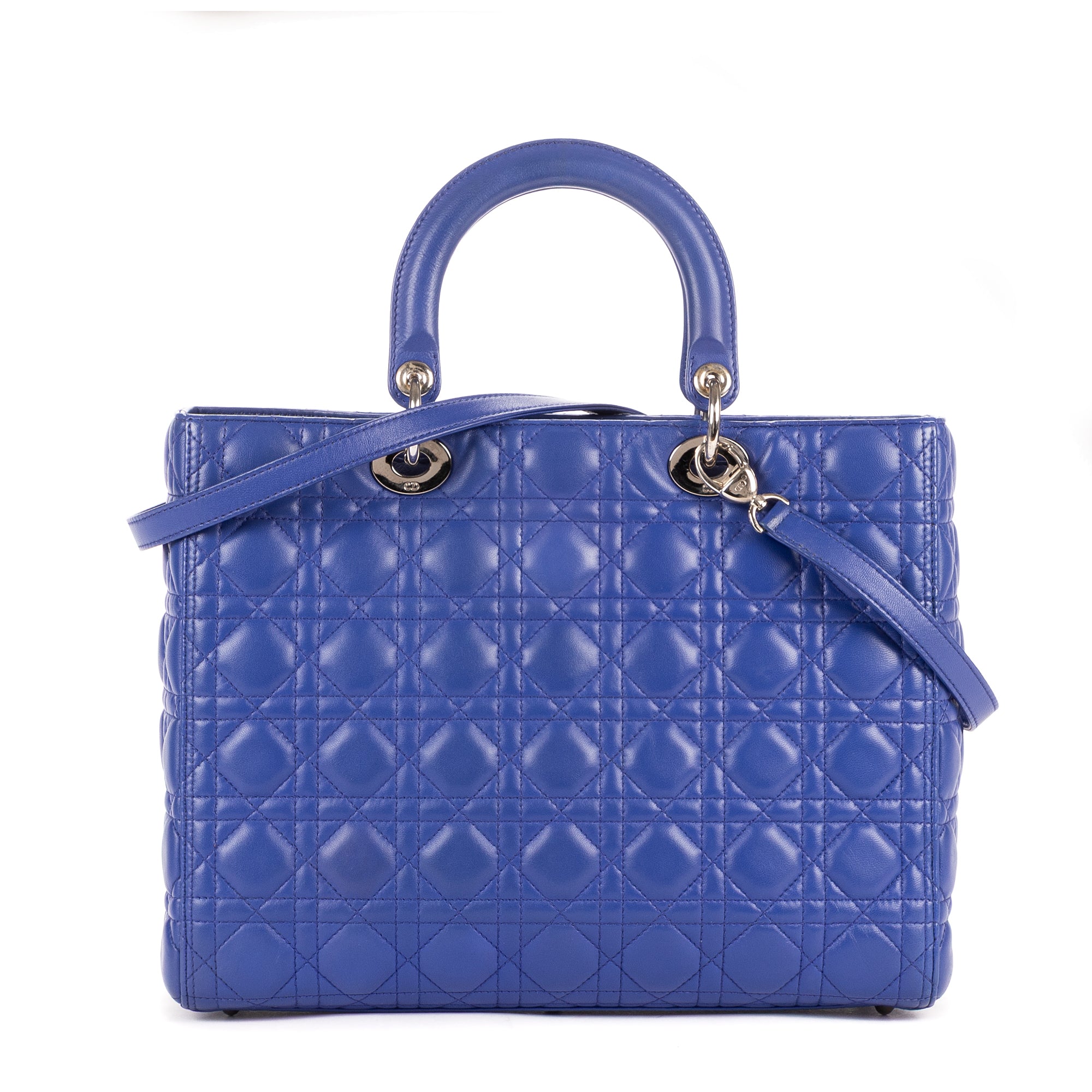 Shoulder Bag Lady Dior Large Blue Cannaged Leather