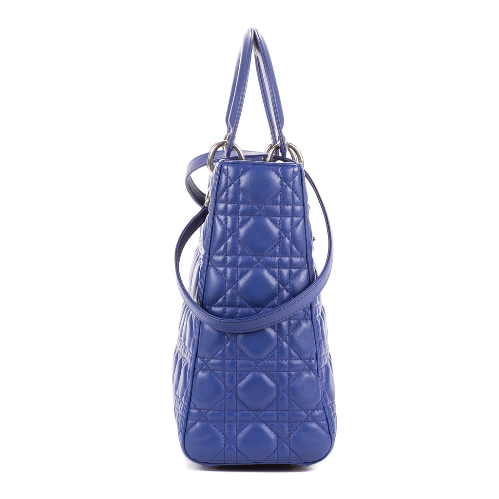 Shoulder Bag Lady Dior Large Blue Cannaged Leather