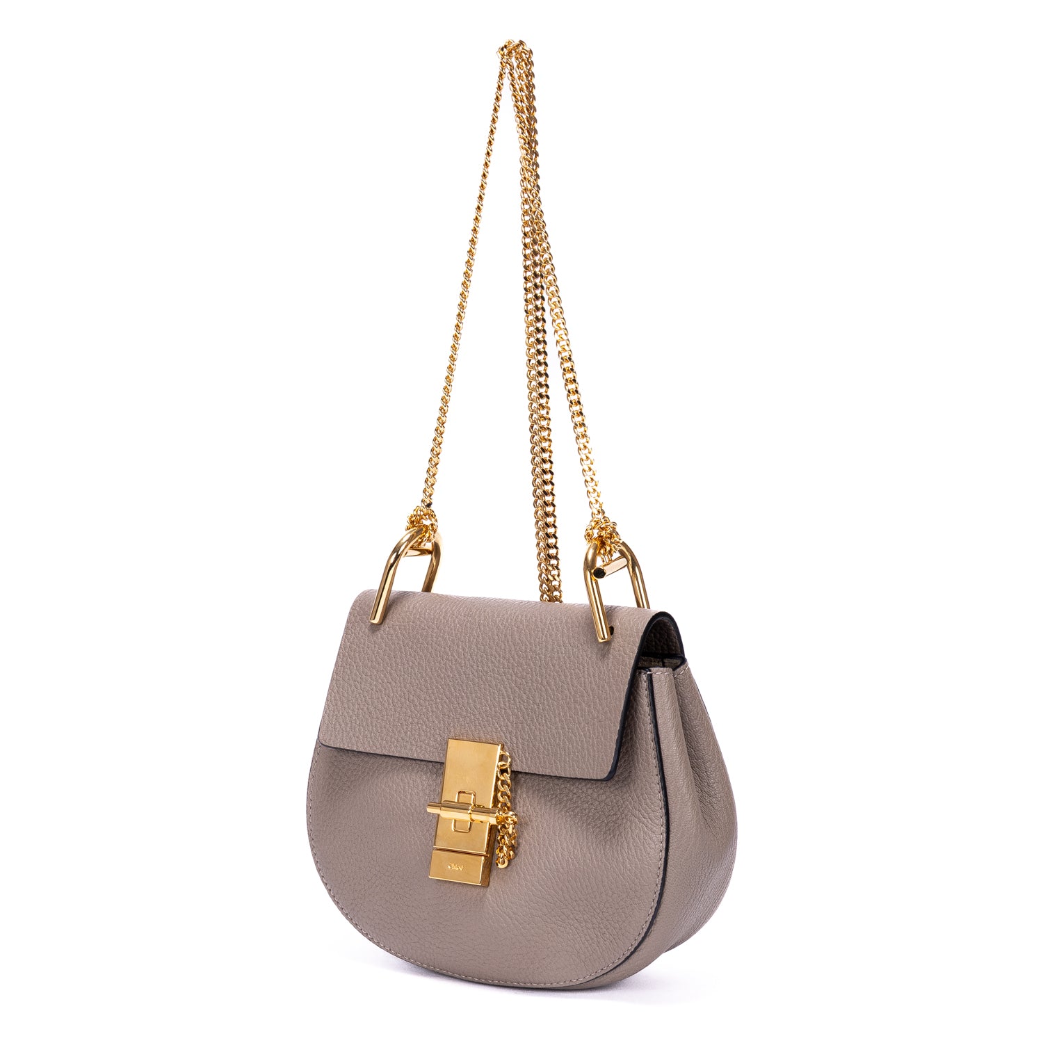 Bolso de Hombro Drew con Cadena de Piel Granulada Gris