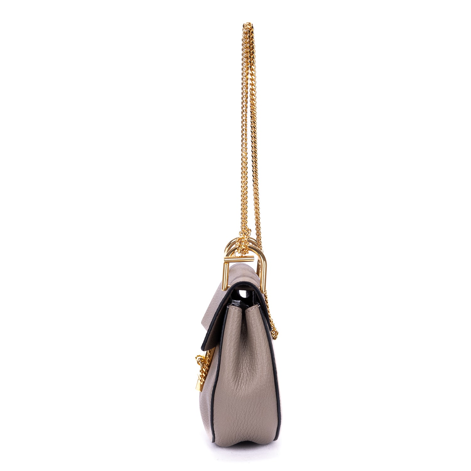 Bolso de Hombro Drew con Cadena de Piel Granulada Gris