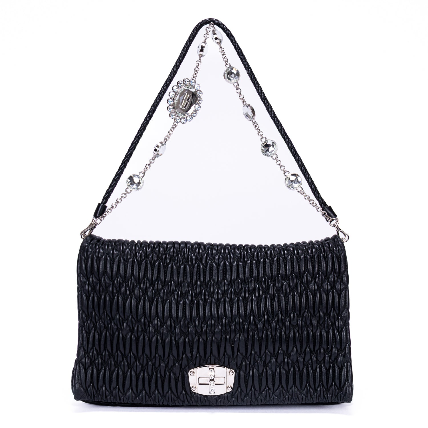 Shoulder Bag Crystal Cloque Black Matelasse Leather