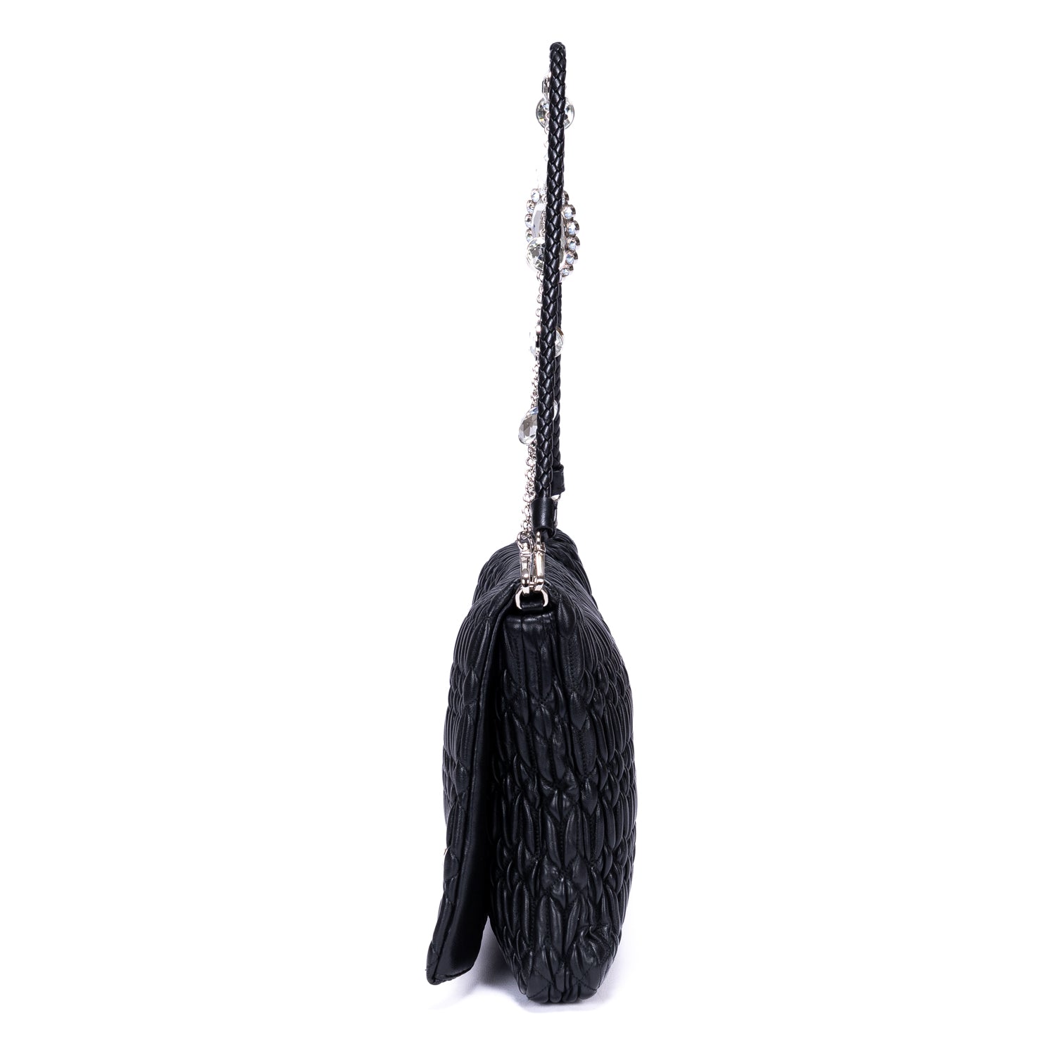 Shoulder Bag Crystal Cloque Black Matelasse Leather