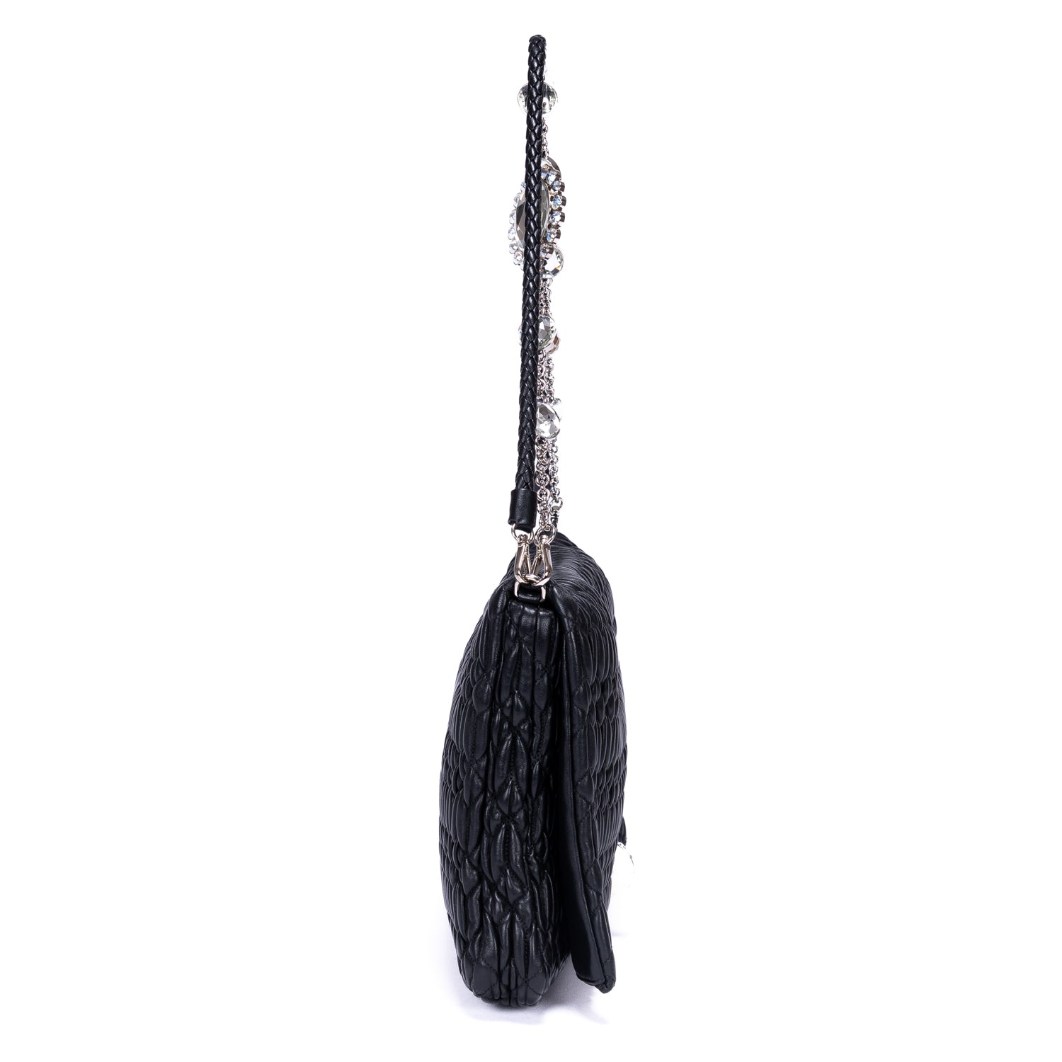 Shoulder Bag Crystal Cloque Black Matelasse Leather