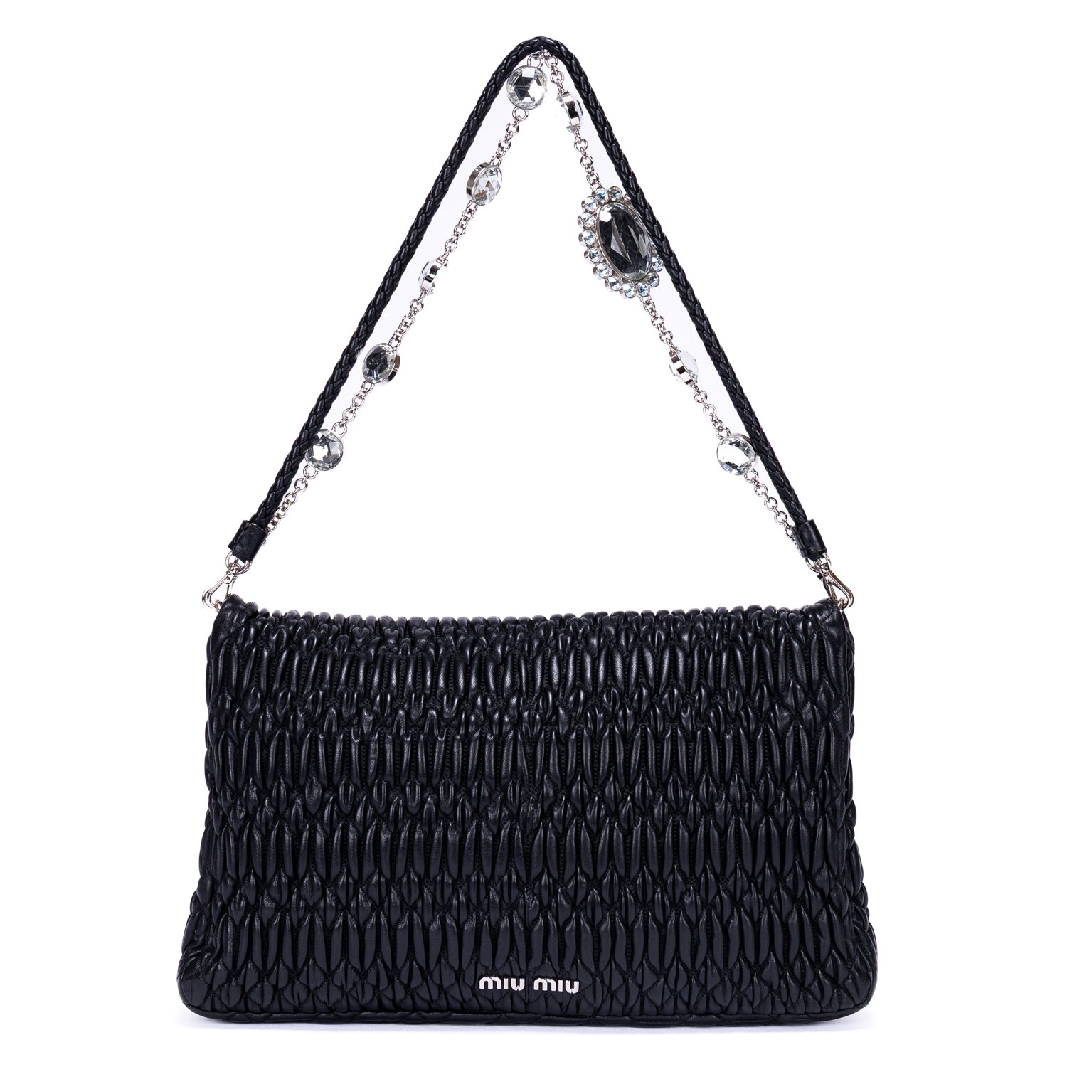Shoulder Bag Crystal Cloque Black Matelasse Leather