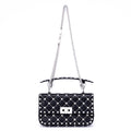 Shoulder Bag Rockstud Spike Chain Small White Pebbled Leather with Pyramid Studs