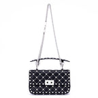 Shoulder Bag Rockstud Spike Chain Small White Pebbled Leather with Pyramid Studs