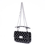 Shoulder Bag Rockstud Spike Chain Small White Pebbled Leather with Pyramid Studs