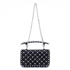 Shoulder Bag Rockstud Spike Chain Small White Pebbled Leather with Pyramid Studs