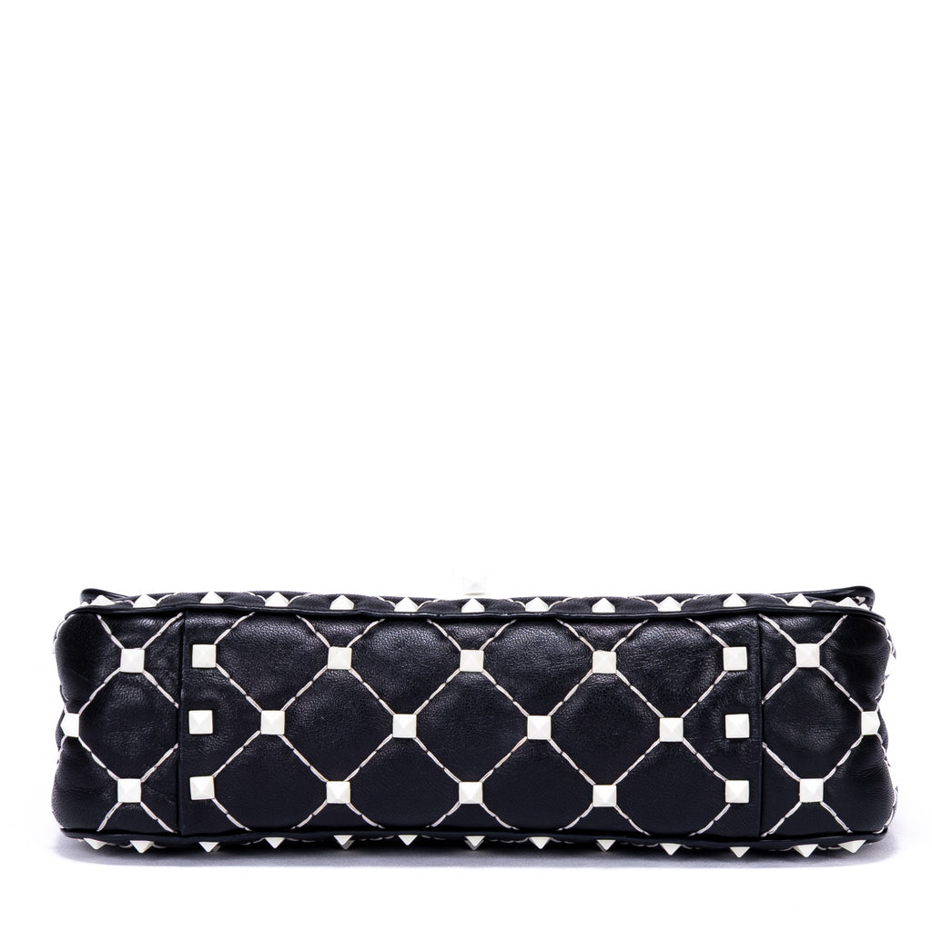 Shoulder Bag Rockstud Spike Chain Small White Pebbled Leather with Pyramid Studs