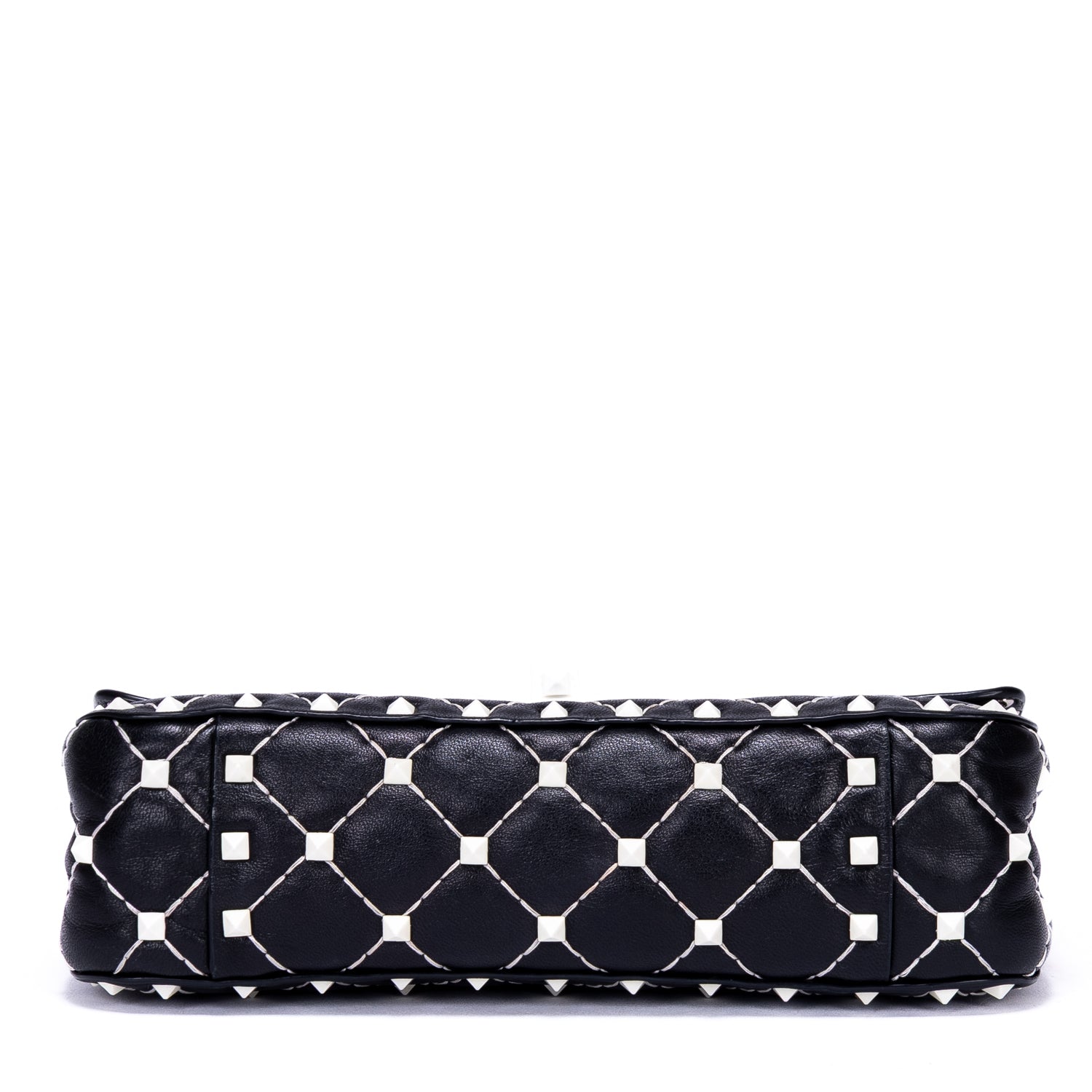 Shoulder Bag Rockstud Spike Chain Small White Pebbled Leather with Pyramid Studs