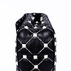 Shoulder Bag Rockstud Spike Chain Small White Pebbled Leather with Pyramid Studs