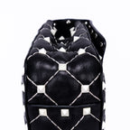 Shoulder Bag Rockstud Spike Chain Small White Pebbled Leather with Pyramid Studs