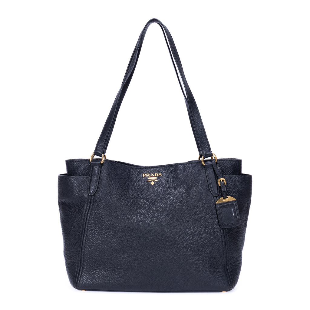 Shoulder Bag Tote Black Vitello Leather
