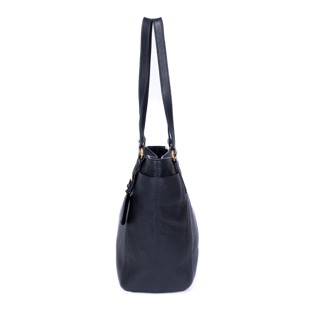 Shoulder Bag Tote Black Vitello Leather