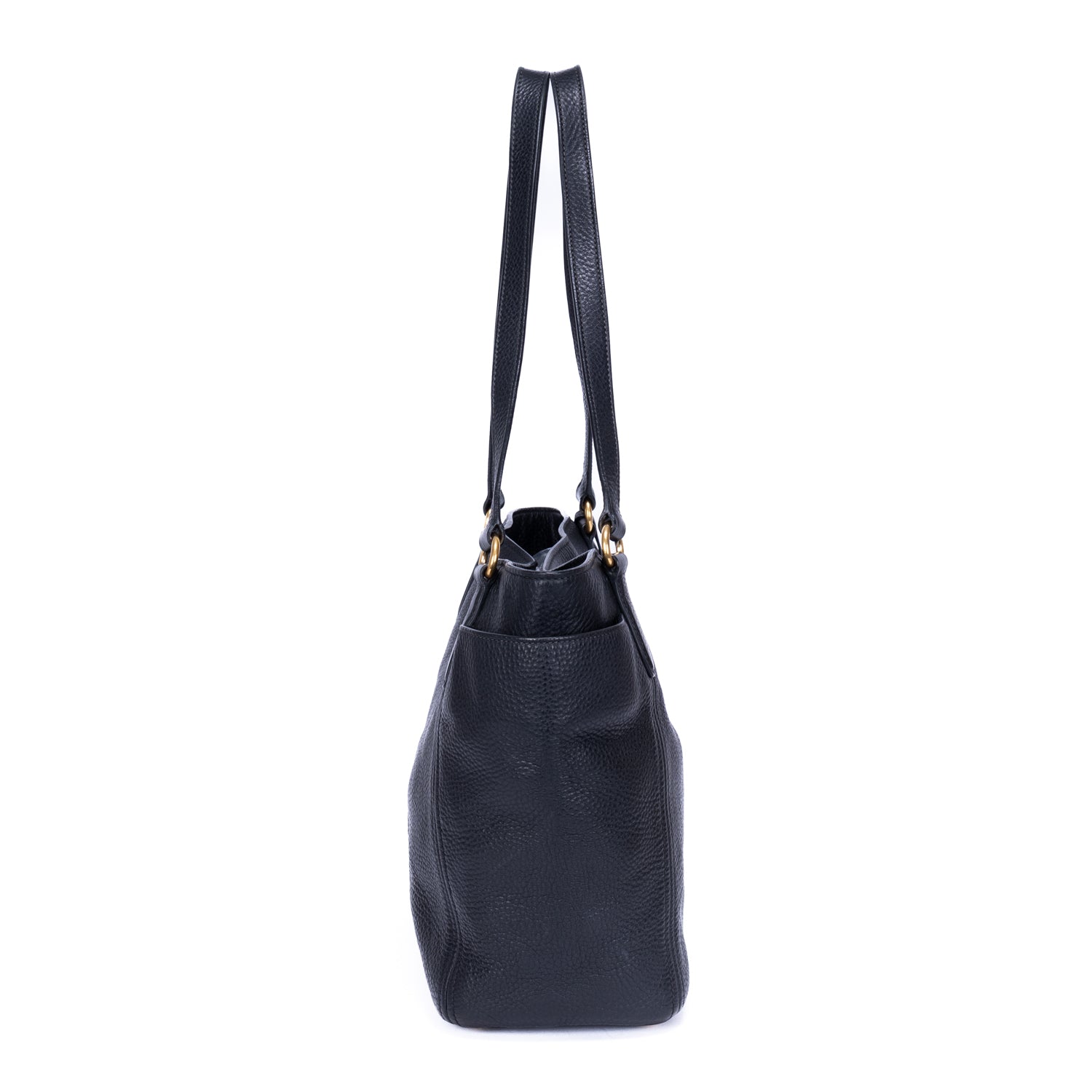 Shoulder Bag Tote Black Vitello Leather