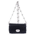 Minibolso de Bandolera de Cristal de Cloqué con Piel Nappa Gaufre Negra