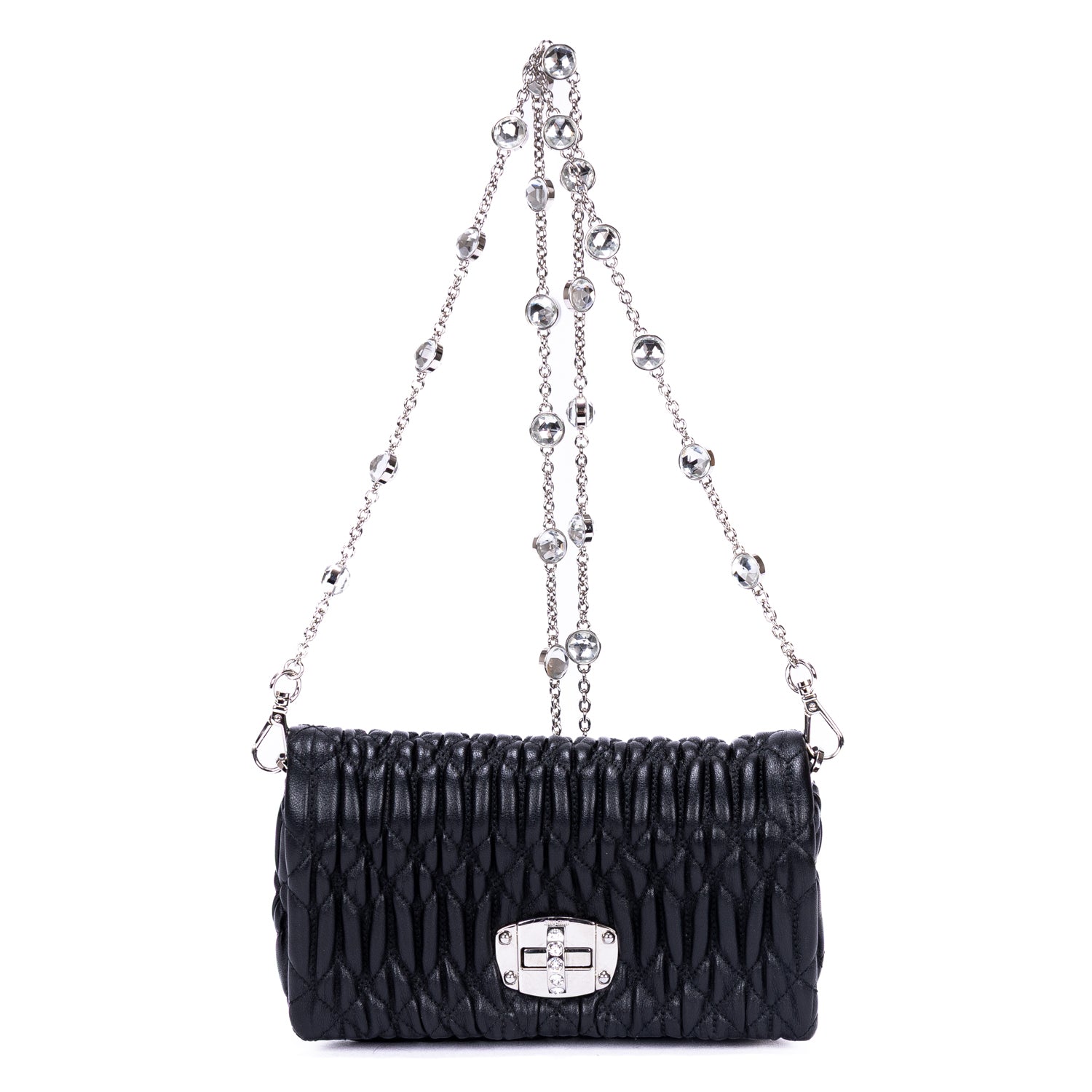 Crossbody Crystal Cloqué Mini Black Nappa Gaufre Leather