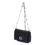 Minibolso de Bandolera de Cristal de Cloqué con Piel Nappa Gaufre Negra