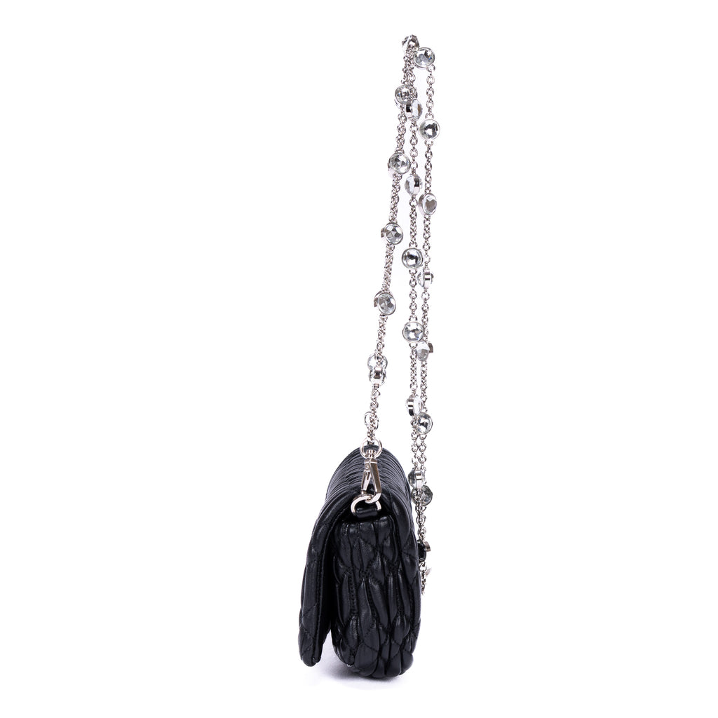 Minibolso de Bandolera de Cristal de Cloqué con Piel Nappa Gaufre Negra