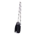 Minibolso de Bandolera de Cristal de Cloqué con Piel Nappa Gaufre Negra