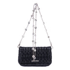 Minibolso de Bandolera de Cristal de Cloqué con Piel Nappa Gaufre Negra