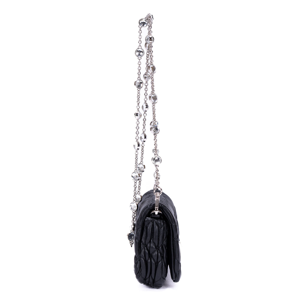 Minibolso de Bandolera de Cristal de Cloqué con Piel Nappa Gaufre Negra