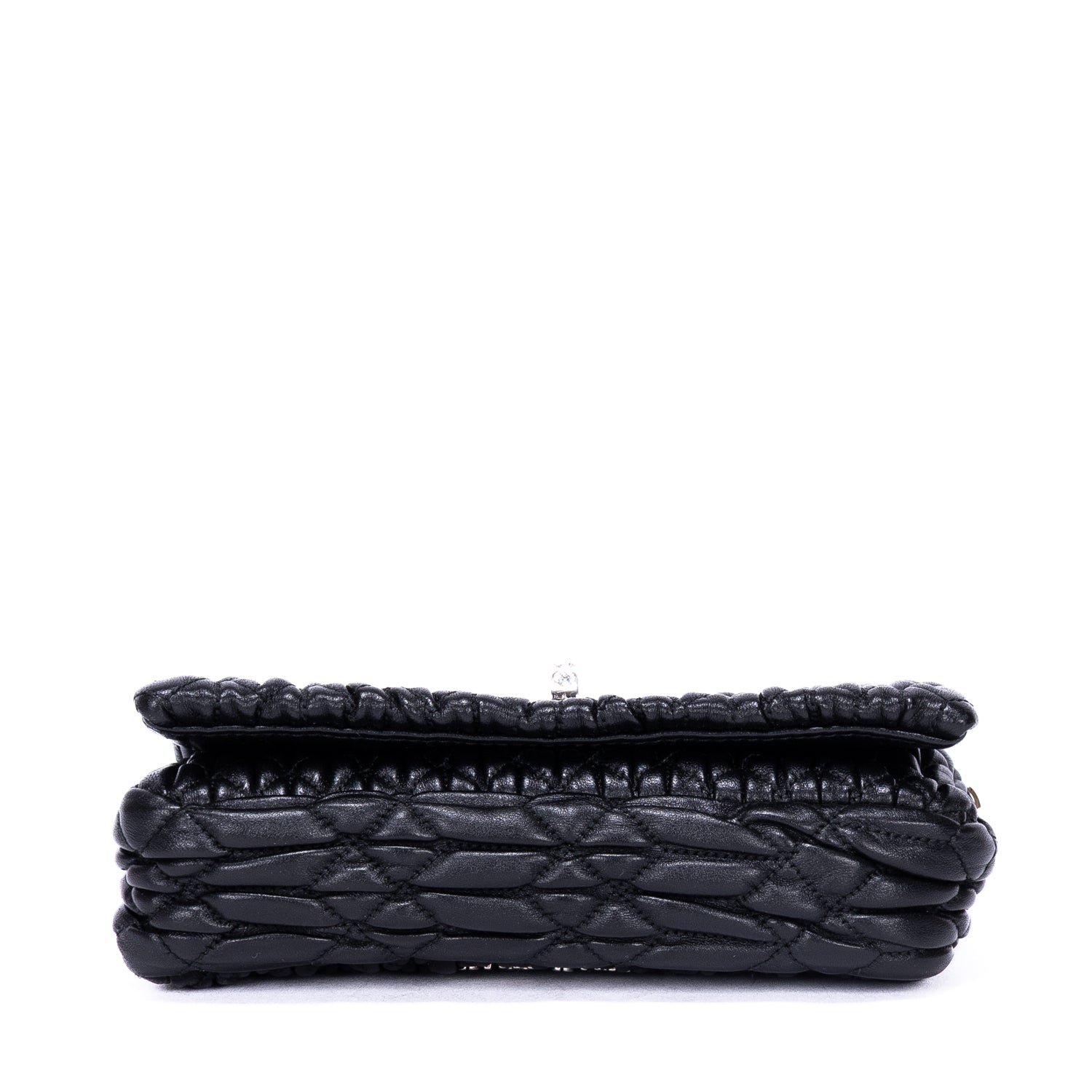 Minibolso de Bandolera de Cristal de Cloqué con Piel Nappa Gaufre Negra