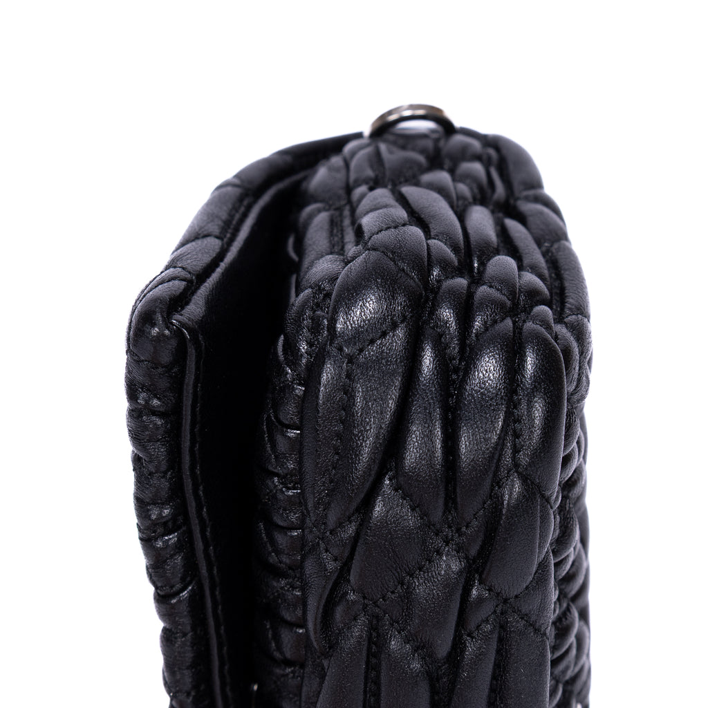 Minibolso de Bandolera de Cristal de Cloqué con Piel Nappa Gaufre Negra