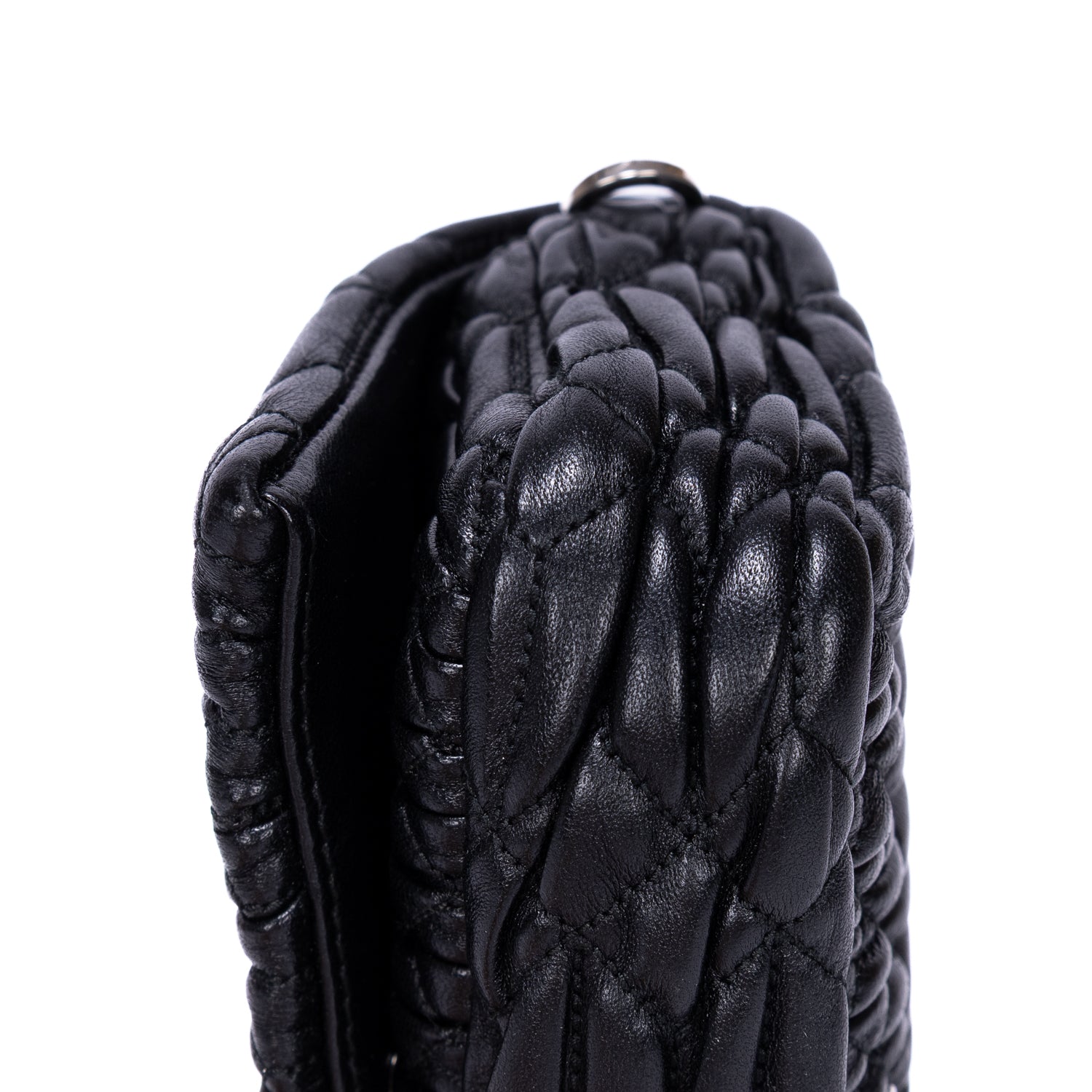 Minibolso de Bandolera de Cristal de Cloqué con Piel Nappa Gaufre Negra