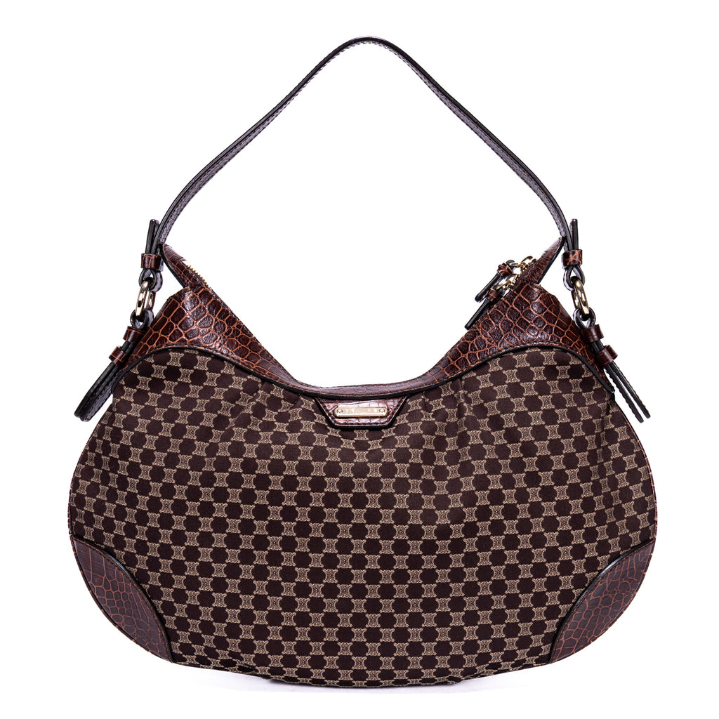 Shoulder Bag Vintage Blason Hobo Brown Macadam Canvas with Crocodile Leather Trim