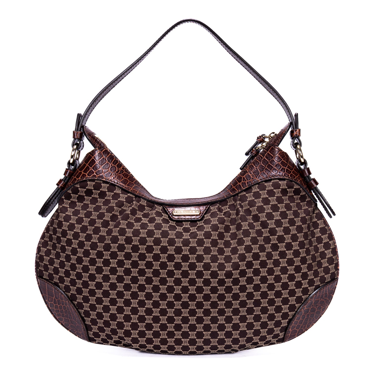 Shoulder Bag Vintage Blason Hobo Brown Macadam Canvas with Crocodile Leather Trim