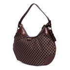 Shoulder Bag Vintage Blason Hobo Brown Macadam Canvas with Crocodile Leather Trim