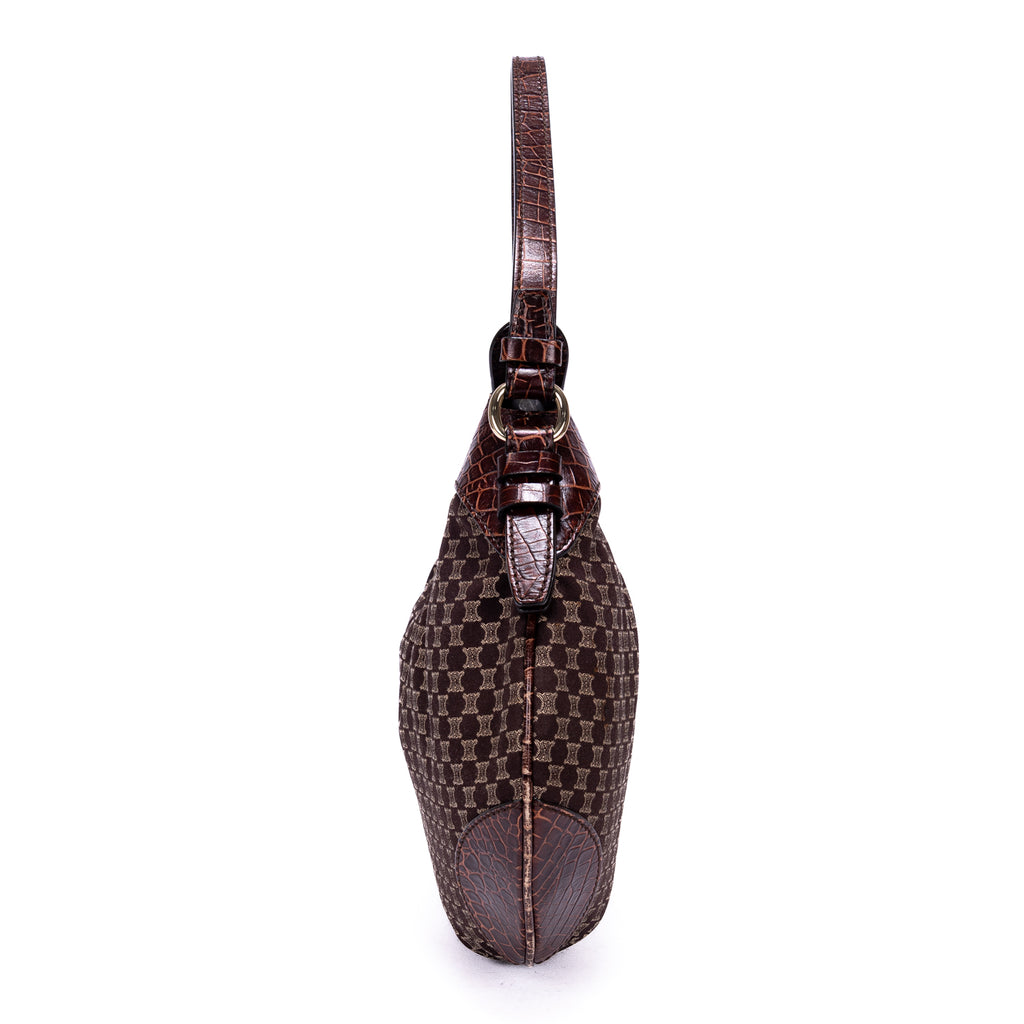 Shoulder Bag Vintage Blason Hobo Brown Macadam Canvas with Crocodile Leather Trim
