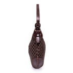 Shoulder Bag Vintage Blason Hobo Brown Macadam Canvas with Crocodile Leather Trim