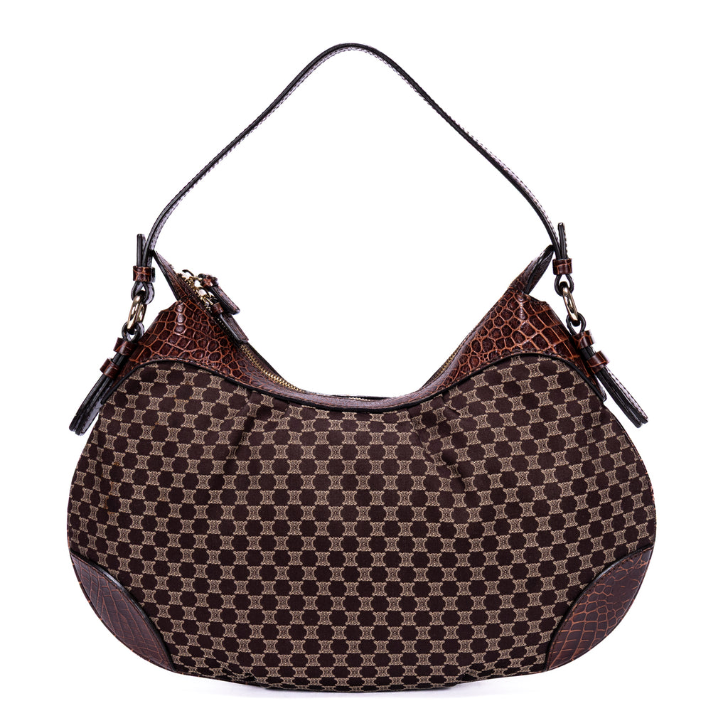 Shoulder Bag Vintage Blason Hobo Brown Macadam Canvas with Crocodile Leather Trim